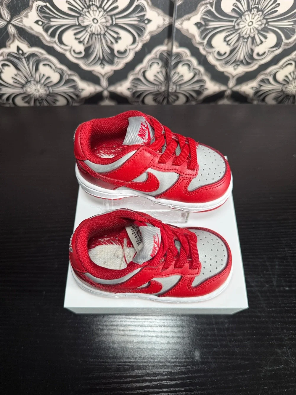 Nike Kids Red and Gray Low-Top Sneakers with Swoosh
